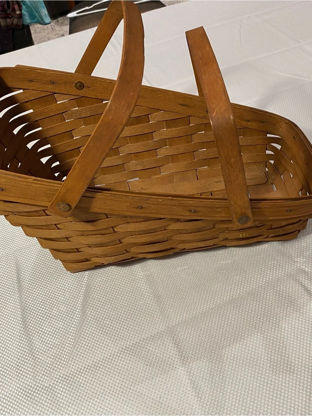 Longaberger Brown Woven Basket Tote with Top Handle